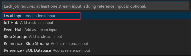 Hinzufügen von lokalen ASA-Eingaben in Visual Studio Code