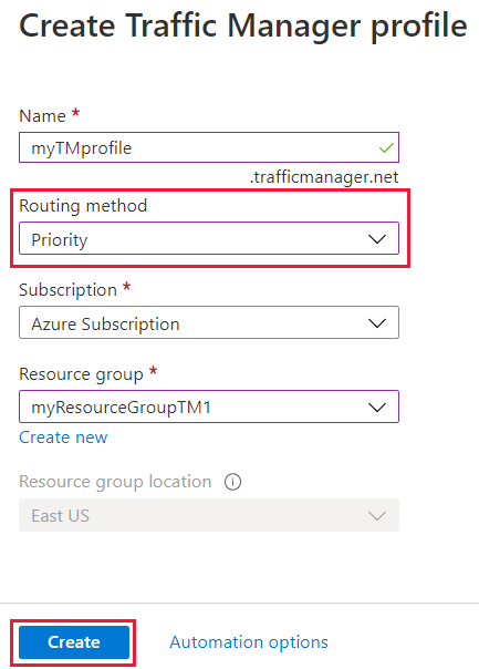 Erstellen einer Traffic Manager-Profilpriorität