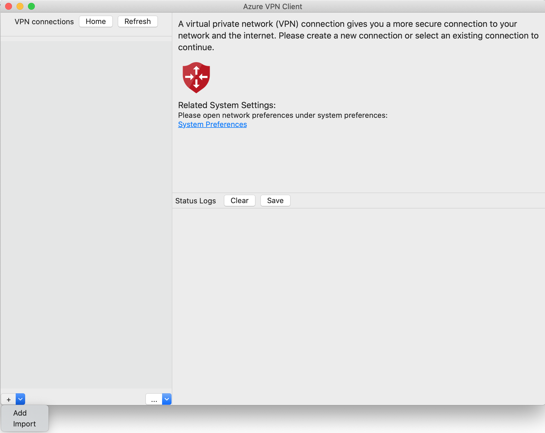 Screenshot: Auswählen der Importoption von Azure VPN Client