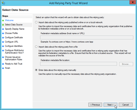 Details zu Outlook im Web auf der Seite Datenquelle auswählen im Assistenten zum Hinzufügen der Vertrauensstellung der vertrauenden Seite.