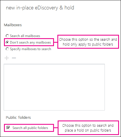 Verwenden Sie In-Place eDiscovery, um öffentliche Ordner zu suchen und zu platzieren.