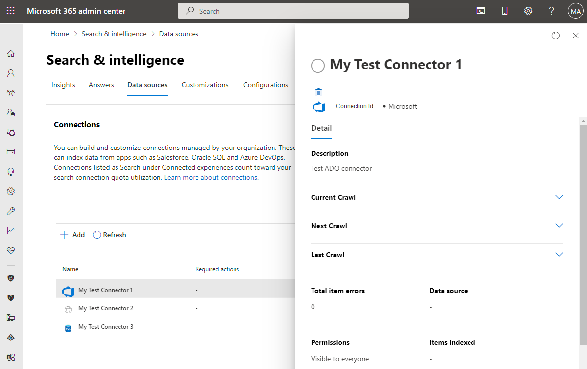 Screenshot: Liste der Connectors mit ausgewähltem Connector und Detailbereich mit Informationen zu diesem Connector