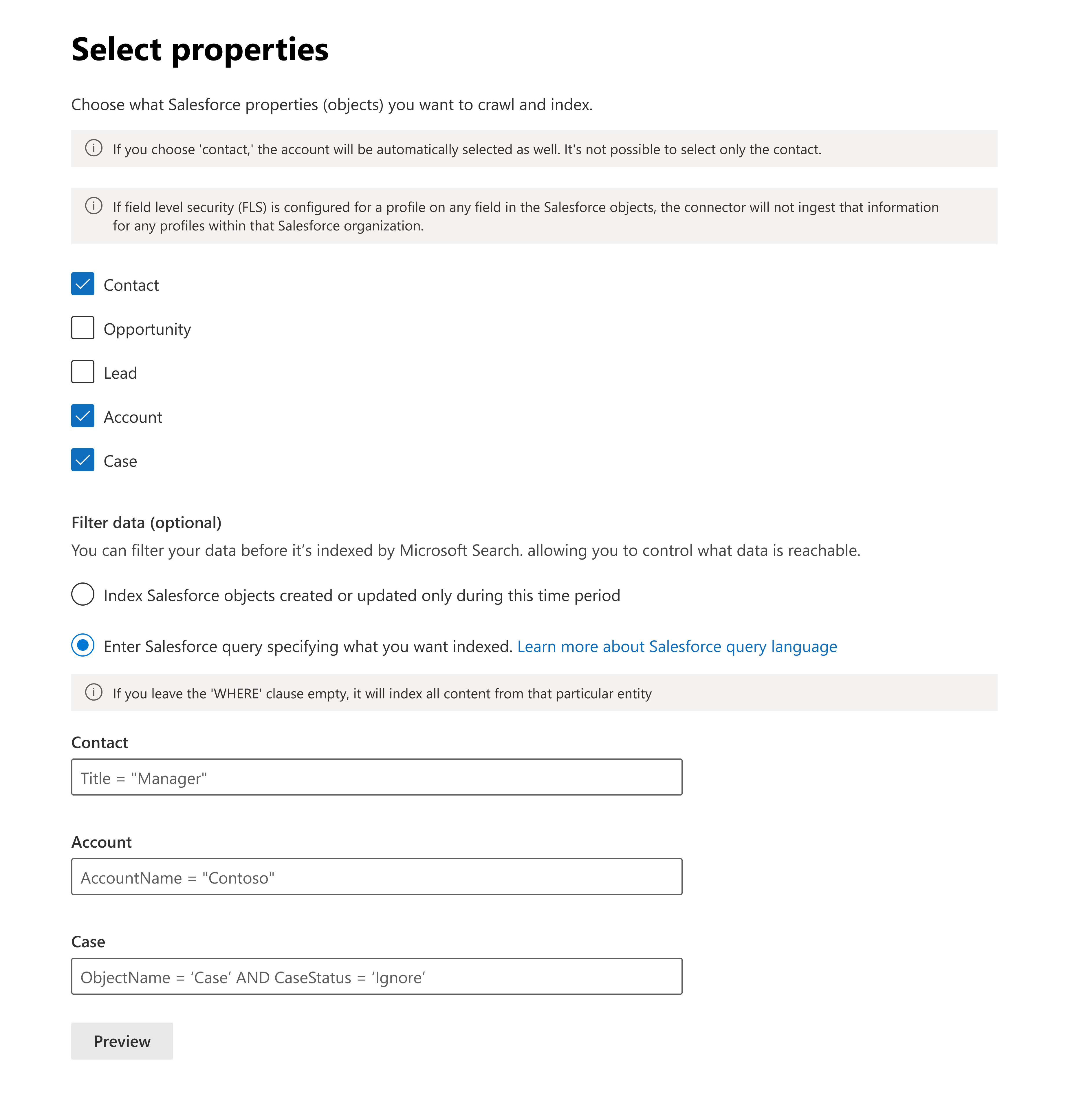 Screenshot der Filteroptionen im Salesforce-Connector