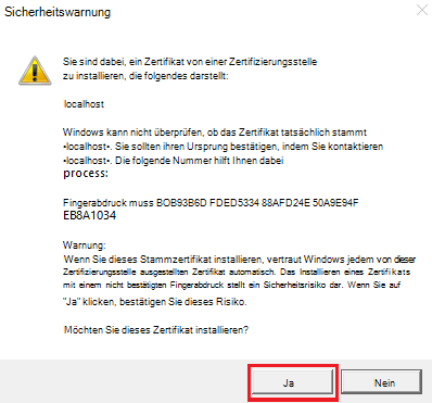 Screenshot: Sicherheitswarnung mit rot hervorgehobener Option 