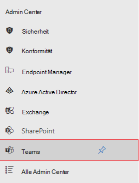 Screenshot: Admin Center mit rot hervorgehobener Option 