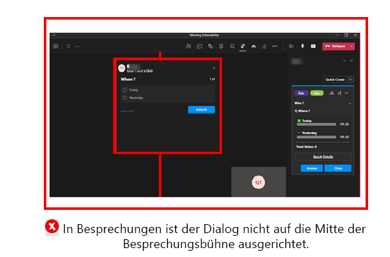 Die Grafik zeigt ein Beispiel für einen Besprechungsdialog, der nicht am Mittelpunkt der Besprechungsphase ausgerichtet ist.