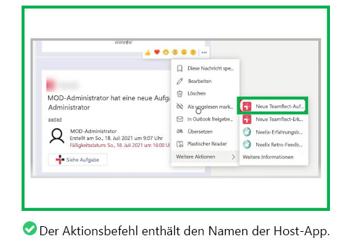 Die Grafik zeigt ein Beispiel für den Namen der Host-App für einen Aktionsbefehl.