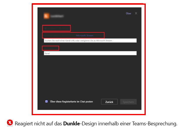 Die Grafik zeigt ein Beispiel für eine Registerkarte, die nicht auf das Design in Teams reagiert.