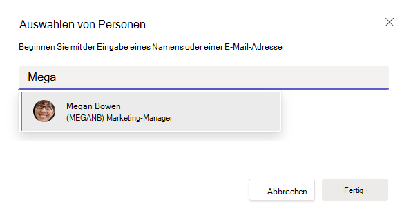 Screenshot: Personenauswahl nach Name auf dem Desktop