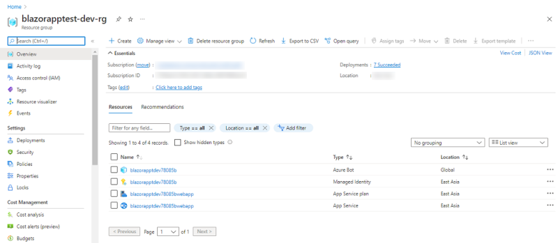 Screenshot: Blazor-App mit den im Azure-Portal bereitgestellten Ressourcen