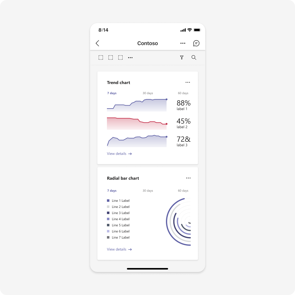 Beispiel zeigt eine Dashboard-UI-Vorlage auf mobilgeräten.