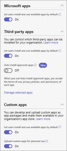 Screenshot der organisationsweiten App-Einstellungen in einer Organisation, die das App-zentrierte Verwaltungsfeature verwendet.