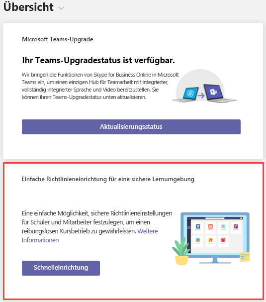 Screenshot des Richtlinien-Assistenten Teams für Education.