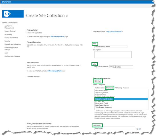 Erstellen einer Websitesammlung