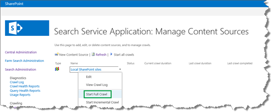 Select Start Full Crawl