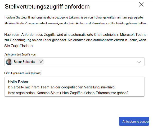 Screenshot: Anfordern des Zugriffs auf Stellvertretungen