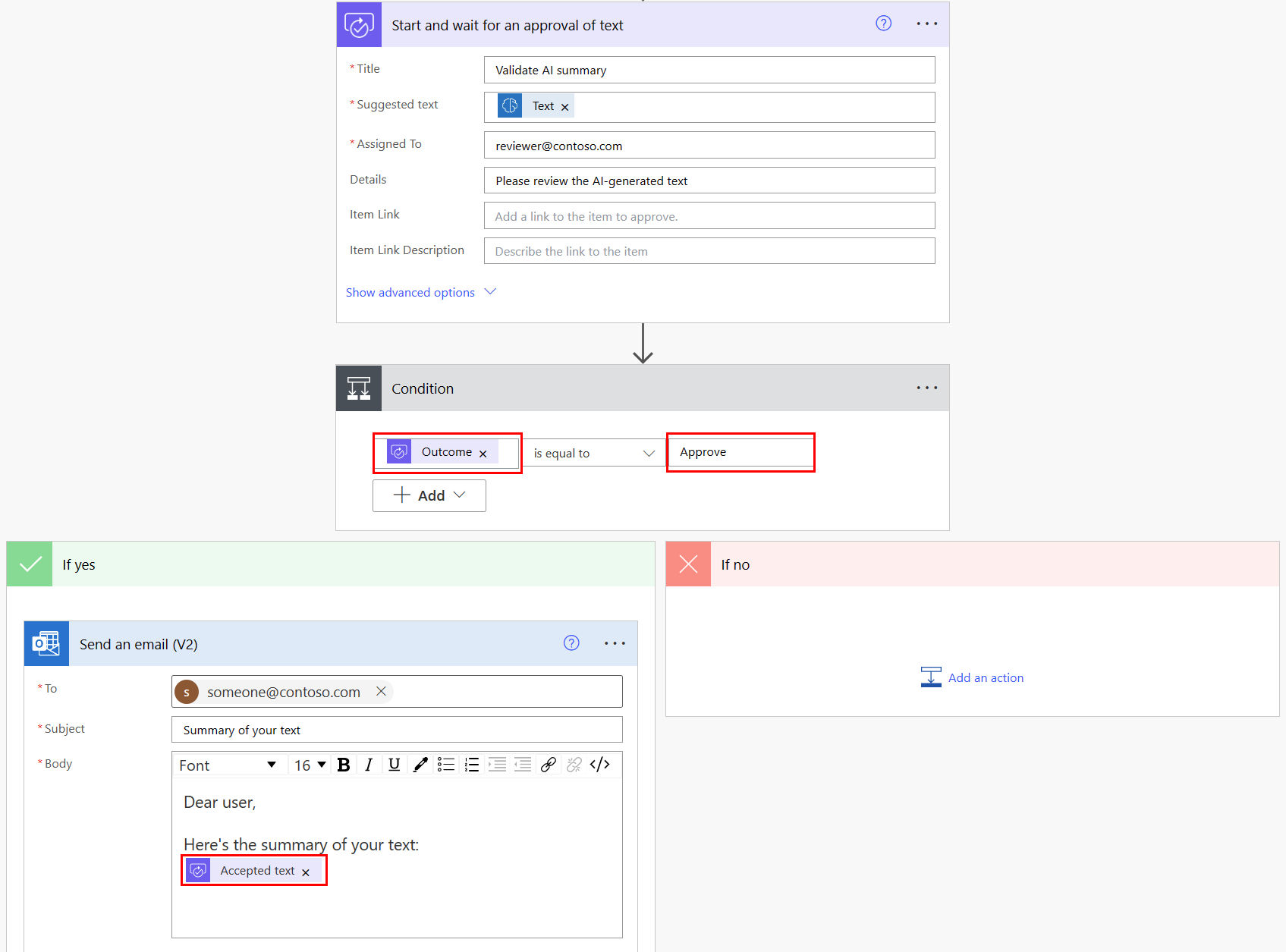 Screenshot der Nutzung menschlicher Aufsicht in Power Automate.