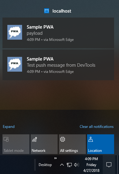 Notifications in Windows Action Center