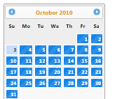 Screenshot: Kalender vom Oktober 2010 im Design 