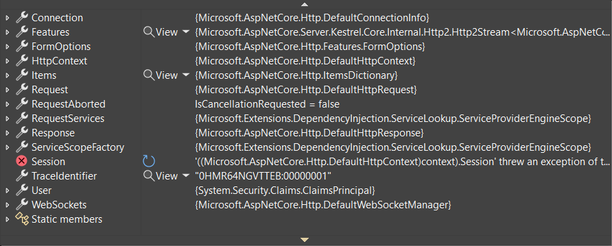 Wenig hilfreiche Debuggeranzeige des HttpContext-Typs in .NET 7.