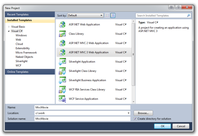 Screenshot des neuen Projekts zum Erstellen Ihrer ersten Anwendung mit Visual Basic oder Visual C Sharp als Programmiersprache.