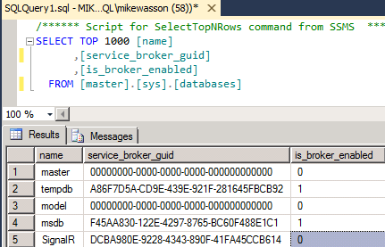 Screenshot eines Fensters mit der Sys dot databases-Katalogsicht.