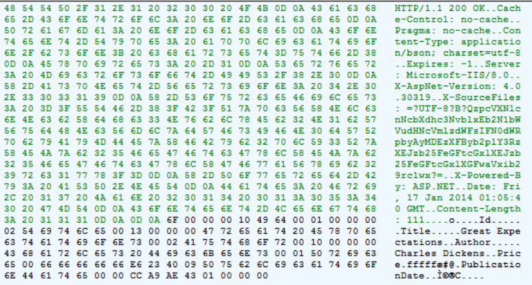 Screenshot eines Fensterbereichs mit den unformatierten Hexwerten der Binärdaten in den Farben Grün oben und Mitte und schwarz am unteren Rand.