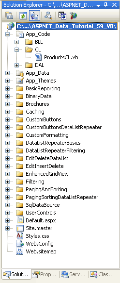 Hinzufügen eines neuen Ordners namens CL und einer Klasse namens ProductsCL.vb