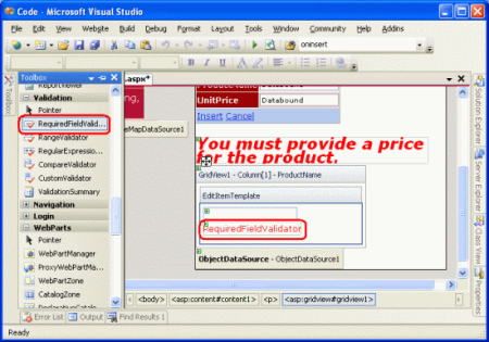 Hinzufügen eines RequiredFieldValidator zur ProductName EditItemTemplate