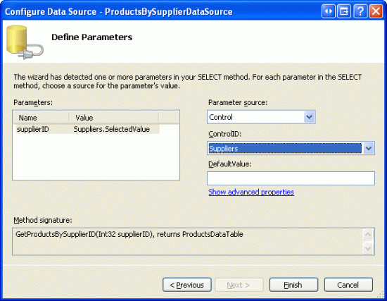 Verwenden eines ControlParameter zum Angeben des GridView-Werts SelectedValue als Parameterquelle