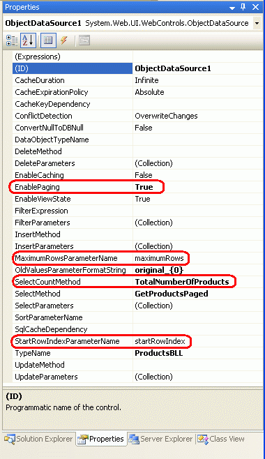 So verwenden Sie benutzerdefiniertes Paging, konfigurieren Sie das ObjectDataSource-Steuerelement