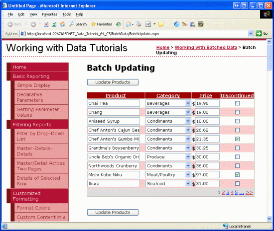 Jede Zeile in der GridView kann bearbeitet werden.