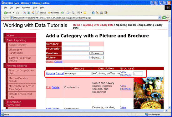 Der GridView fehlt eine Bearbeitungsschnittstelle für BrochurePath