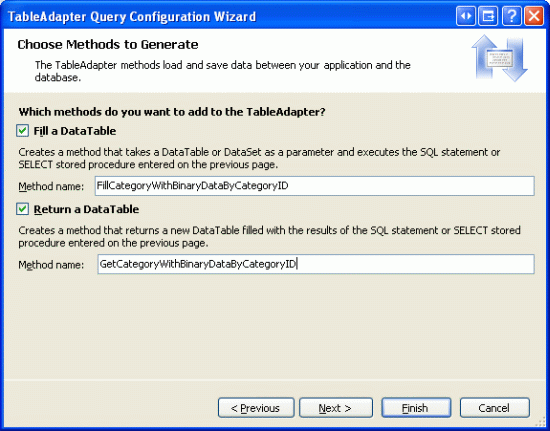 Wählen Sie die Namen für die TableAdapter-Methoden aus.