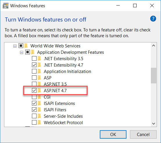 Wählen Sie ASP.NET 4.7 aus.