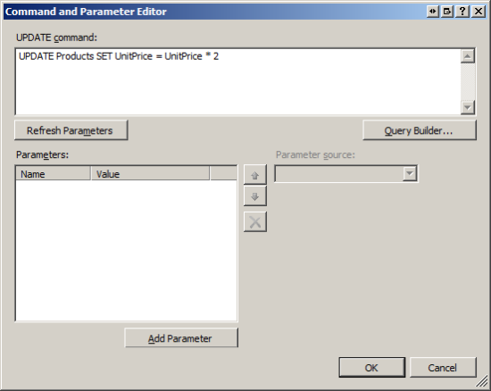 Festlegen der UpdateCommand-Eigenschaft von SqlDataSource