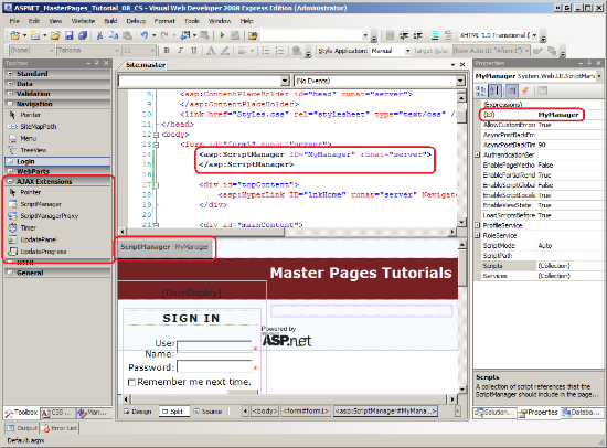 Hinzufügen von ScriptManager zur Gestaltungsvorlage