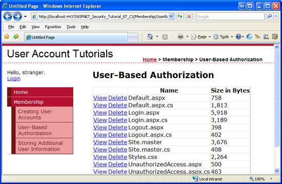 Das LoginView-Steuerelement rendert nur das FileContents-Textfeld für authentifizierte Benutzer.