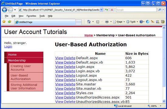 Das LoginView-Steuerelement rendert nur das FileContents-Textfeld für authentifizierte Benutzer.