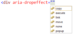 Screenshot, der die Attribute des Aria-Drop-Effekts mit ausgewählter Kopie zeigt.