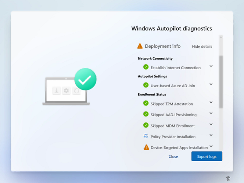 Die Windows Autopilot-Diagnoseseite wurde erweitert, um Details anzuzeigen.