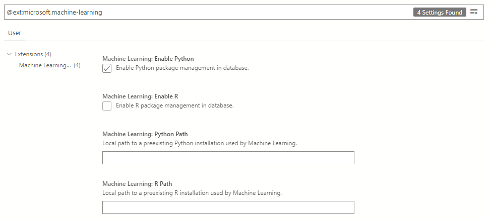 Einstellungen der Machine-Learning-Erweiterung