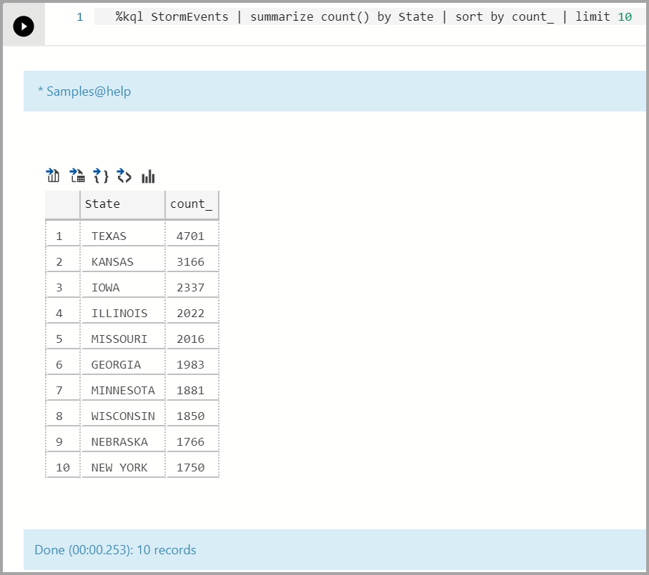 Screenshot: Analysieren von StormEvent-Ereignissen