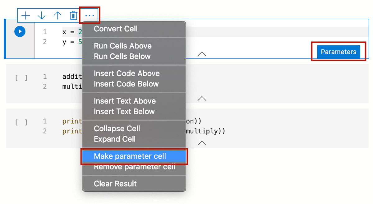 Screenshot: Erstellen einer neuen Parameterzelle mit ausgewählter Option „Parameter“