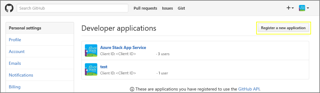 GitHub: Neue Anwendung registrieren