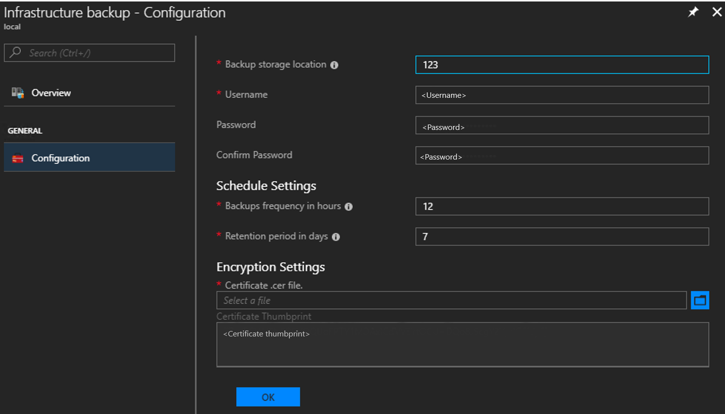 Azure Stack Hub – Backup Controller-Einstellungen