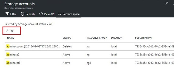 Suchen nach Azure Stack Hub-Speicherkonten