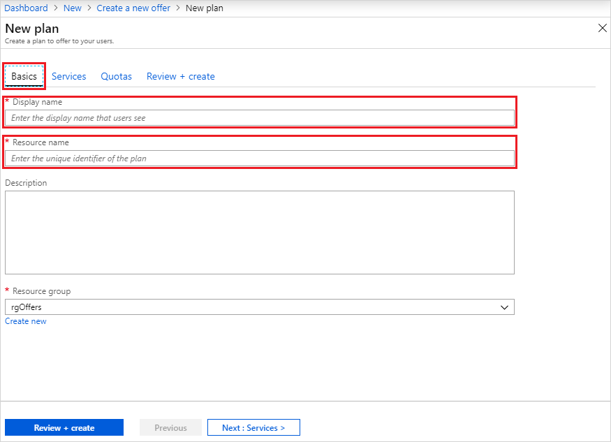 Screenshot, der den Anzeigenamen des Plans im Azure Stack Hub-Verwaltungsportal zeigt.