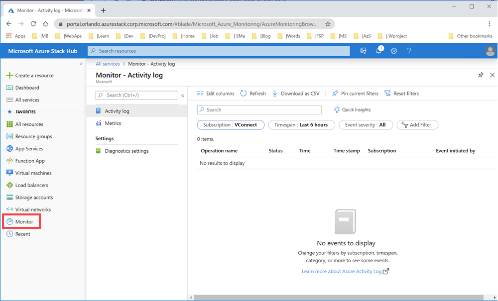 Blatt „Monitor“ in Azure Stack Hub