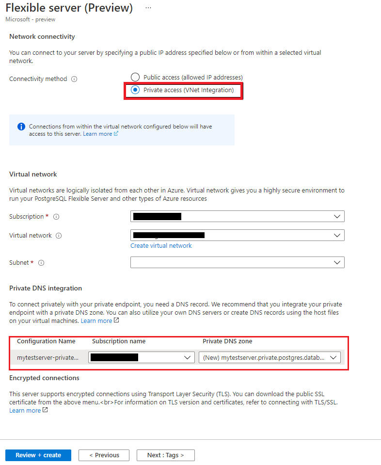 Injizieren der Azure Database for PostgreSQL-Flexible Server in ein VNET.